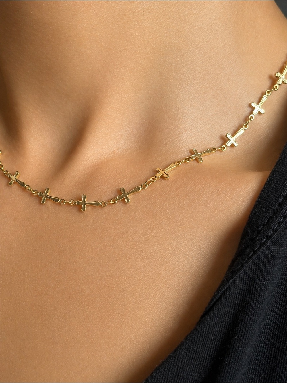 Gold Cross Link Choker Necklace - Women Jewelry